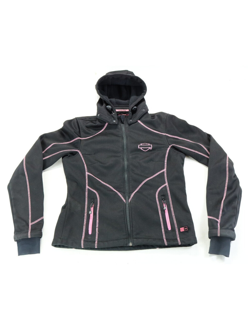 harley davidson jacket S pink black RCS stretch zip adjustable removable hoodie